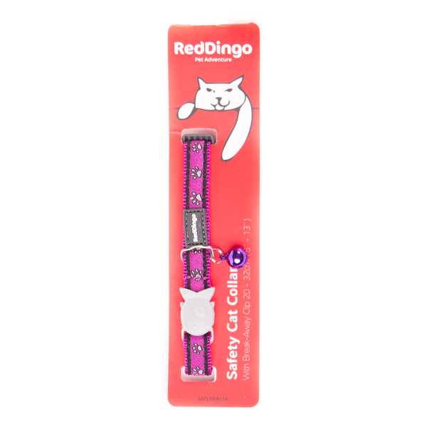 Red Dingo Cat Collar Paw Prints Purple