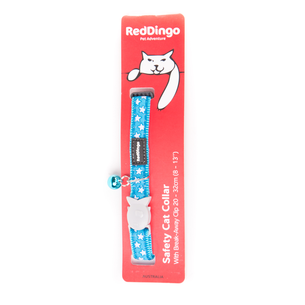 Red Dingo Cat Collar Stars on Turquoise