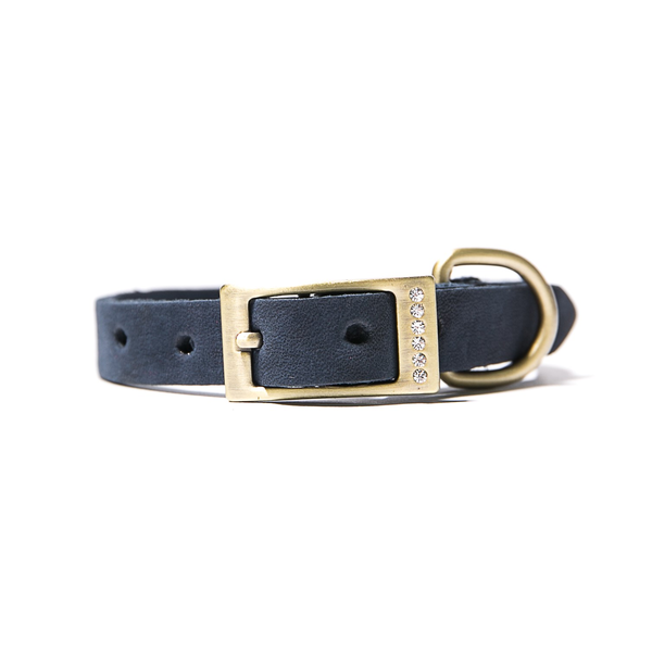 Small Leather Collar with Rhinestones