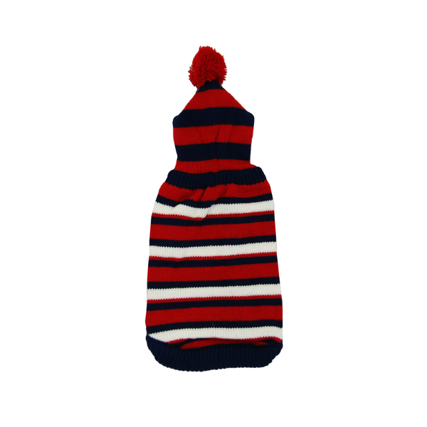 Small Dog Pom Pom Striped Hoodie - Red